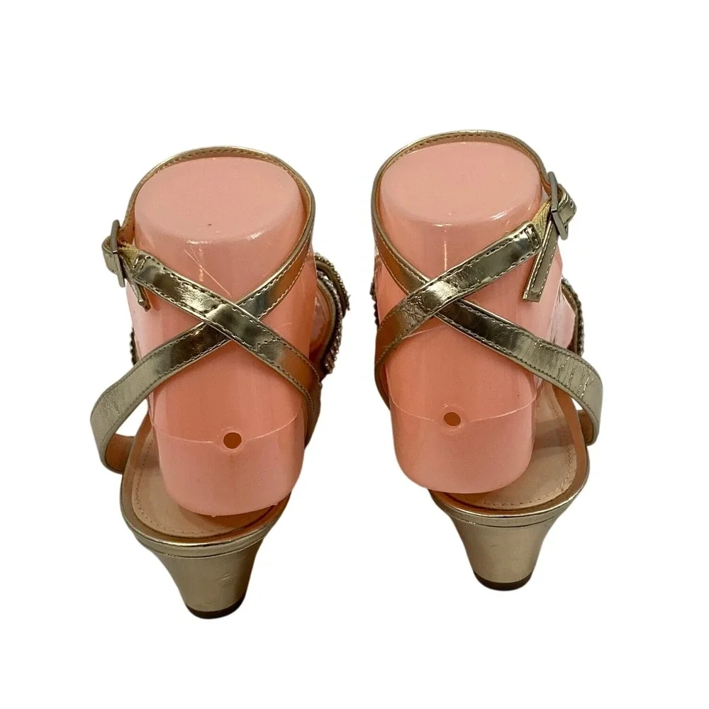 Womens Gold Rhinestone Wedge Sandals Size‎ 6M Metallic Ankle Strap Evening Shoes